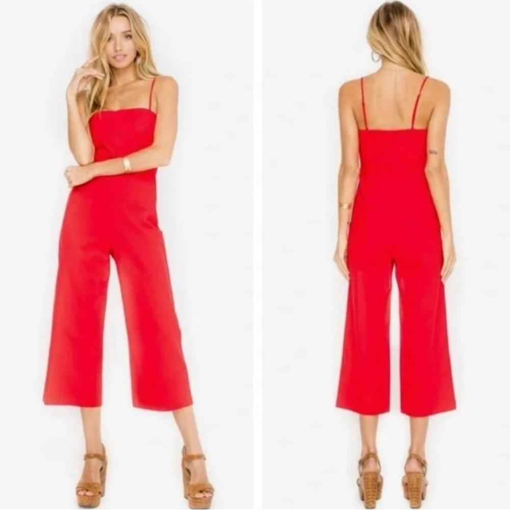 ASTR Red Linen Midi Jumpsuit